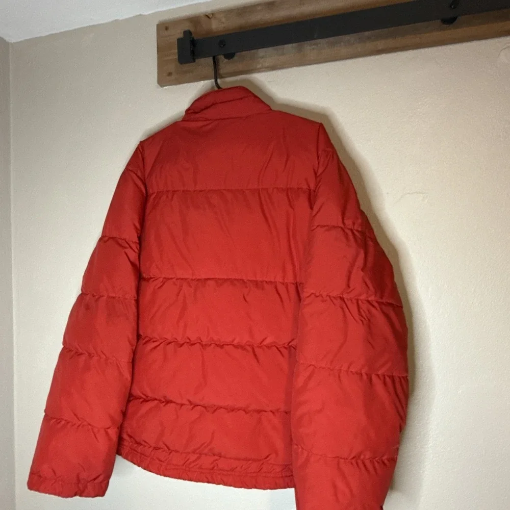 J Crew Puffer Jacket Quilted‎ Men's Large Red Snap Pocket Zip Front Winter Warm